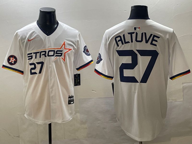 Men Houston Astros #27 Altuve White Three generations Joint Name 2025 Nike MLB Jersey style 3